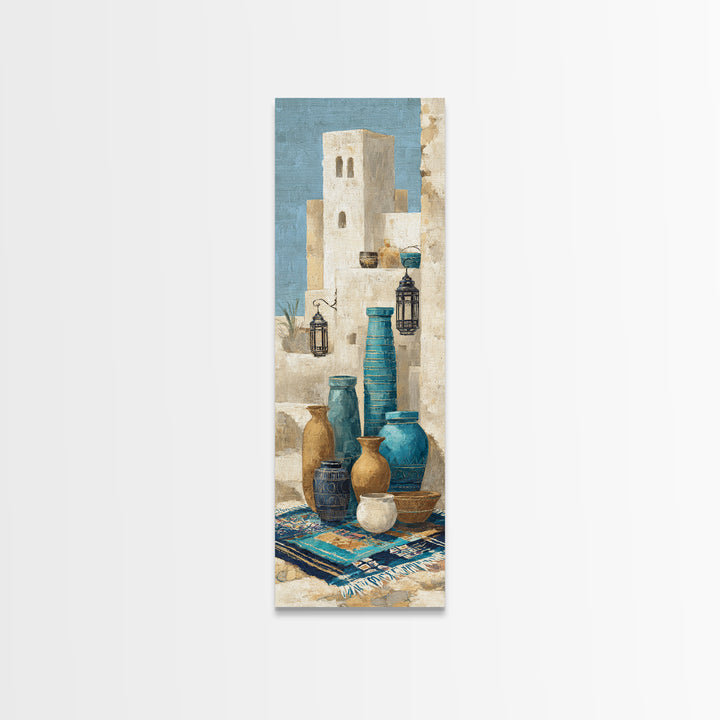 Desert Tent with Woven Rugs and Lanterns Canvas Print, Moroccan Art, Modern Decor, Living Room Decor, Fine Art, Marrakesh, MOR-1x3-26