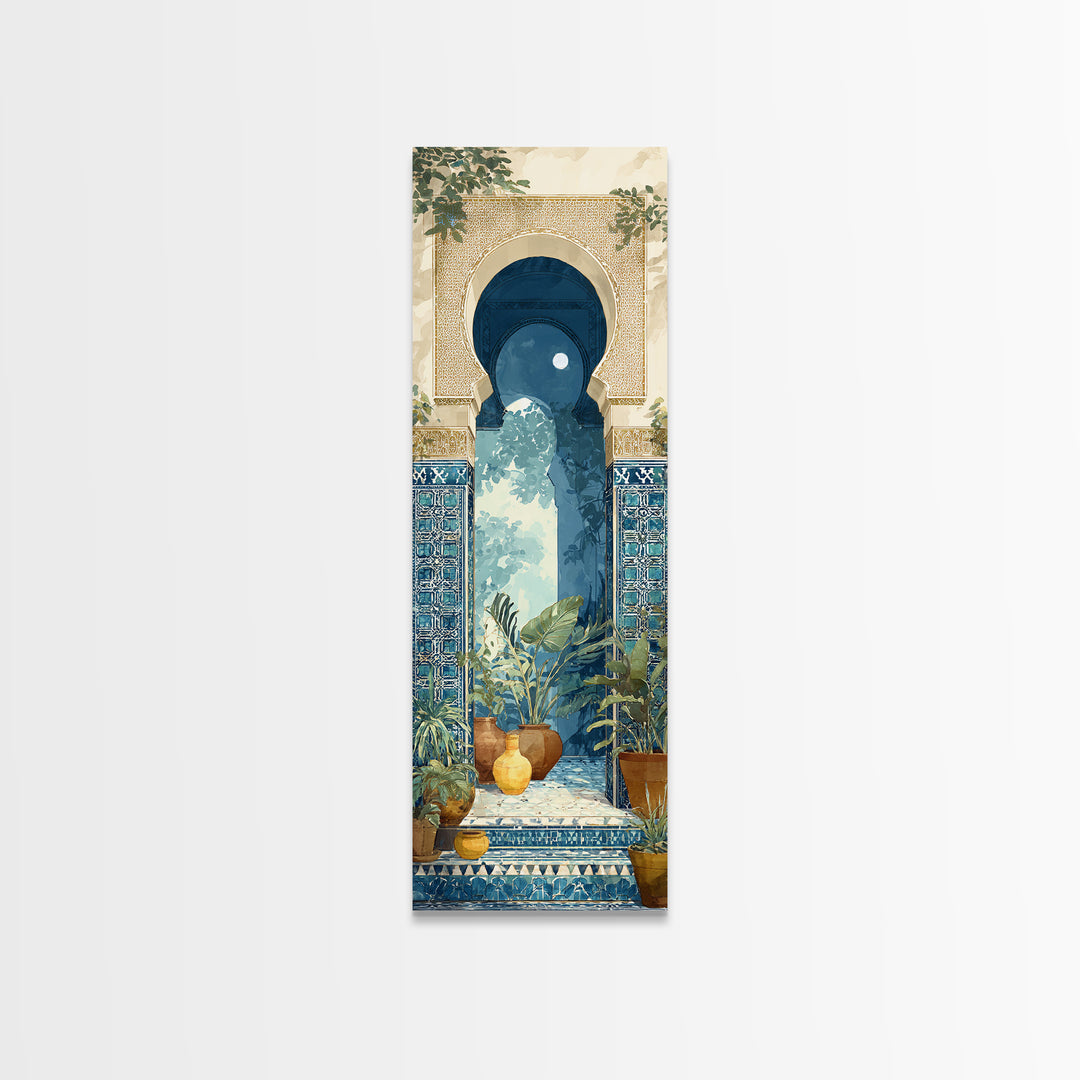 Moroccan Arch Framing a Moonlit Sky Framed Canvas Print, Moroccan Art, Printable, Living Room Decor, Fine Art, Marrakesh, MOR-1x3-4