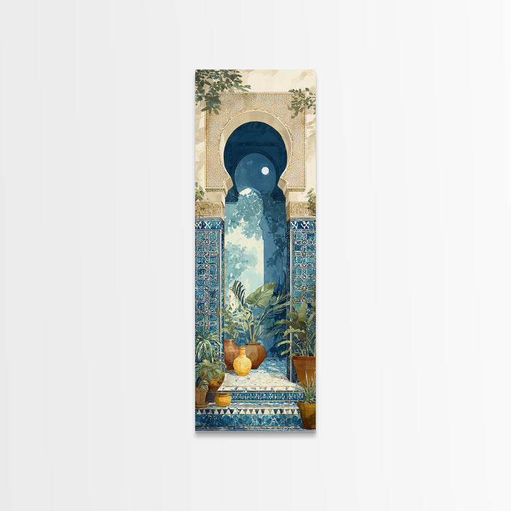 Moroccan Arch Framing a Moonlit Sky Framed Canvas Print, Moroccan Art, Printable, Living Room Decor, Fine Art, Marrakesh, MOR-1x3-4