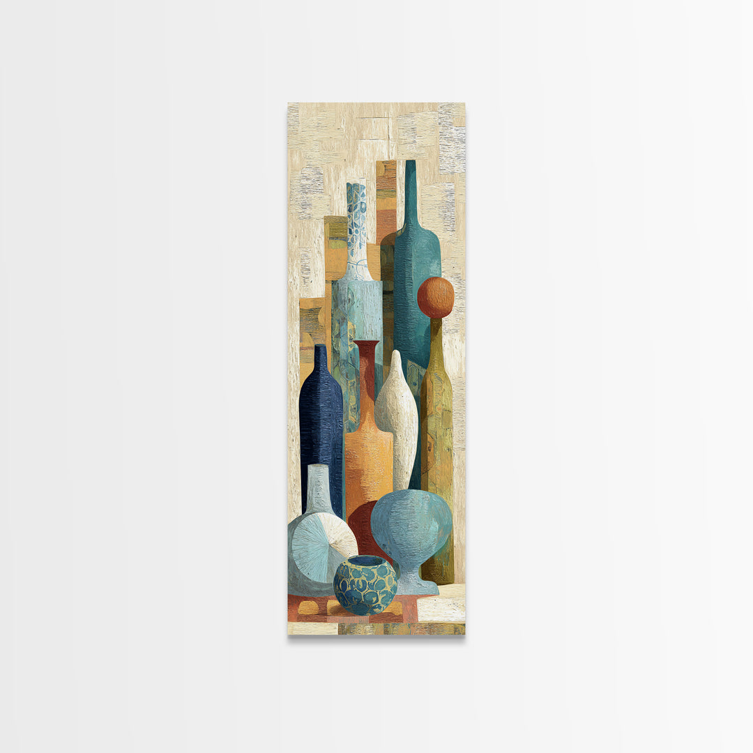 Blue City Alley Rendered as Painterly Shapes Framed Canvas Print, Moroccan Art, Wall Art, Living Room Decor, Abstract Art, MOR-1x3-66