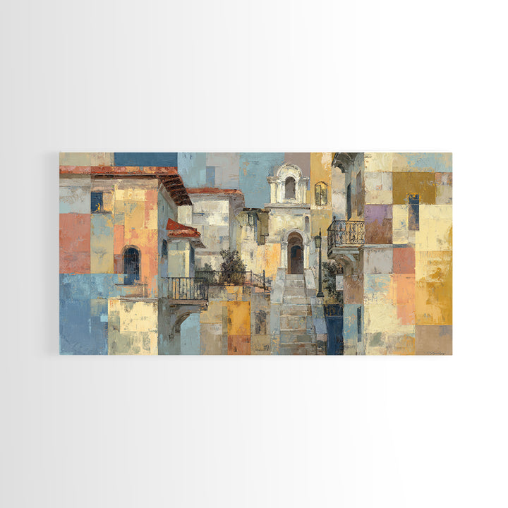 Blue City Alley Rendered as Painterly Shapes Canvas Print, Moroccan Art, Art, Living Room Decor, Fine Art, Marrakesh, MOR-2x1-2