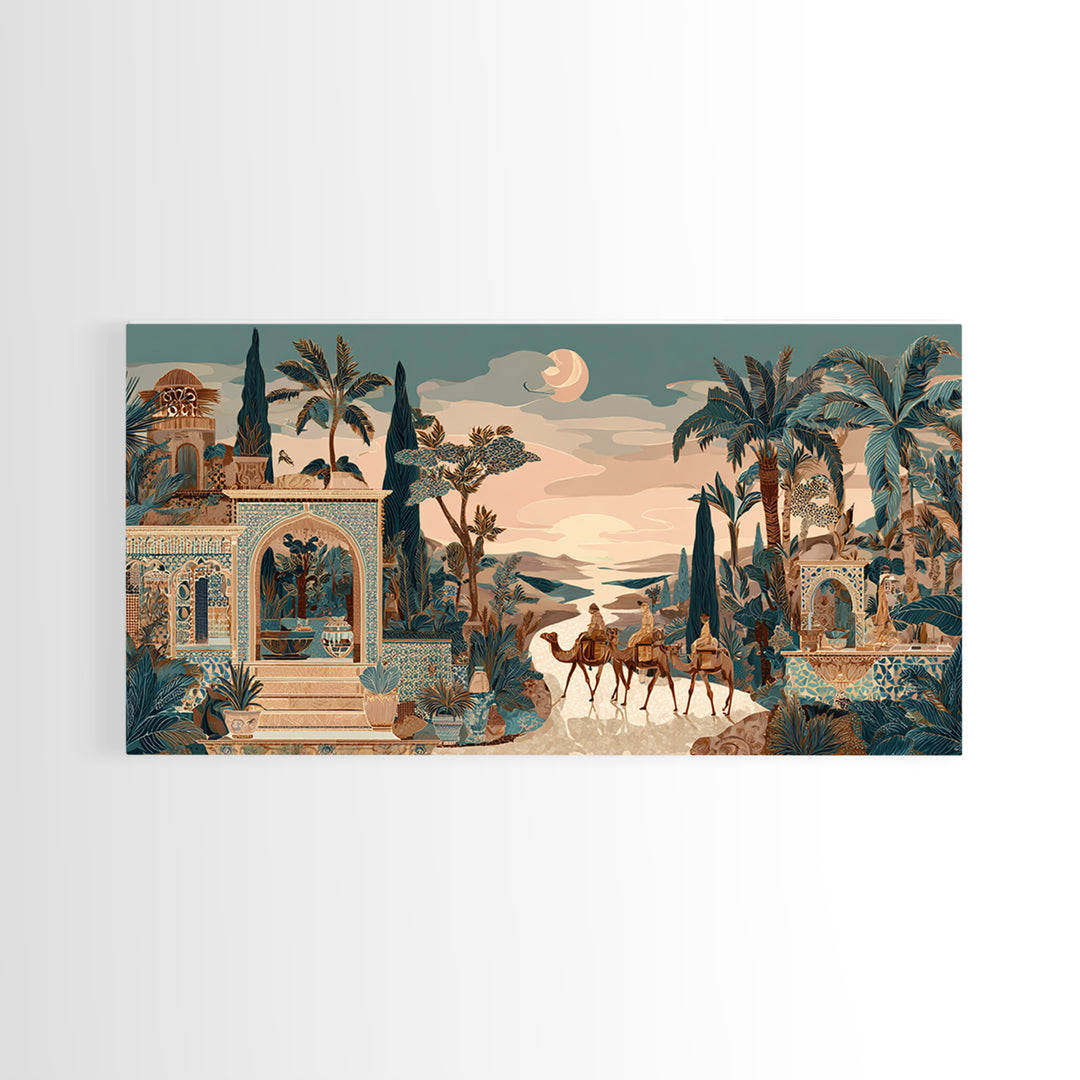 Desert Camel Caravan Framed Canvas Print, Moroccan Art, Boho Wall Art, Living Room Decor, Fine Art, Marrakesh, Map Wall Art, MOR-2x1-23