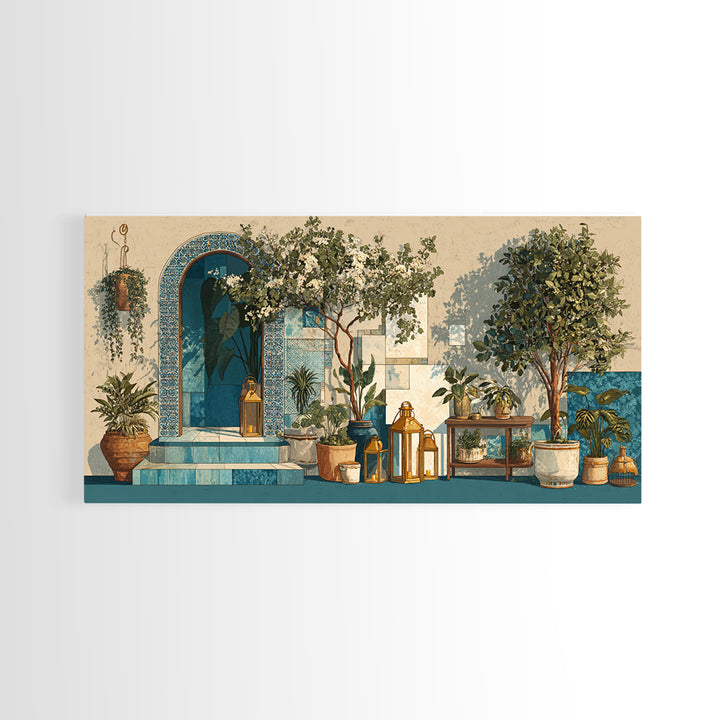 Brass Lantern Still Life Casting Lace Shadows Canvas Print, Moroccan Art, Boho Decor, Living Room Decor, Marrakesh, MOR-2x1-29