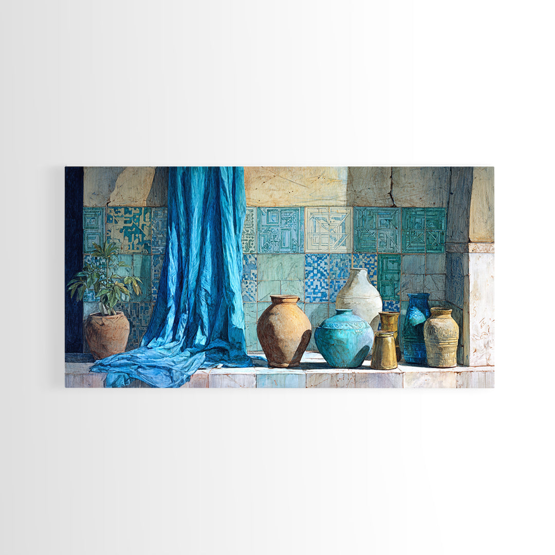 Tuareg Blue Scarf Portrait Framed Canvas Print, Moroccan Art, Contemporary Art, Living Room Decor, Fine Art, Marrakesh, MOR-2x1-38