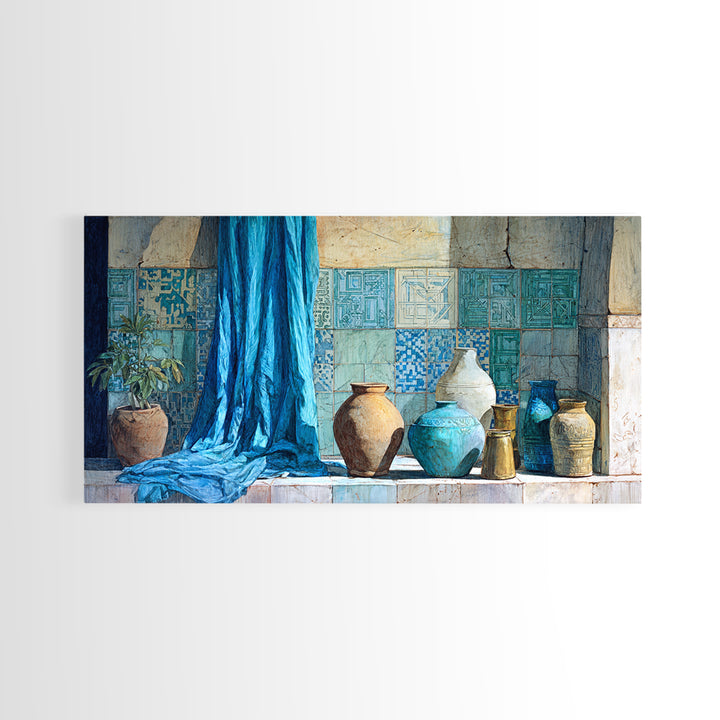 Tuareg Blue Scarf Portrait Framed Canvas Print, Moroccan Art, Contemporary Art, Living Room Decor, Fine Art, Marrakesh, MOR-2x1-38