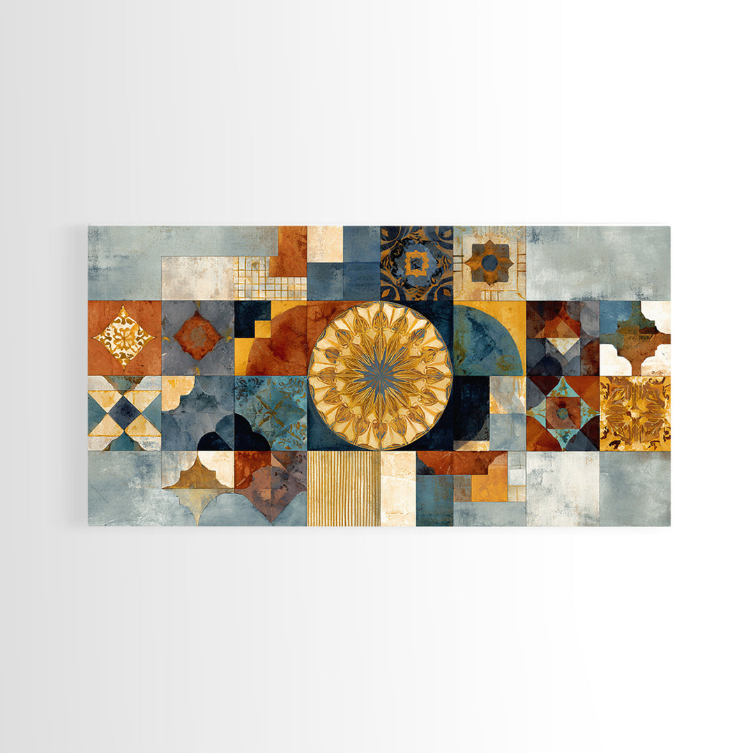 Gold Geometric Sunburst Canvas Print, Moroccan Art, Minimalist Decor, Living Room Decor, Fine Art, Marrakesh, Boho Wall Art, MOR-2x1-44