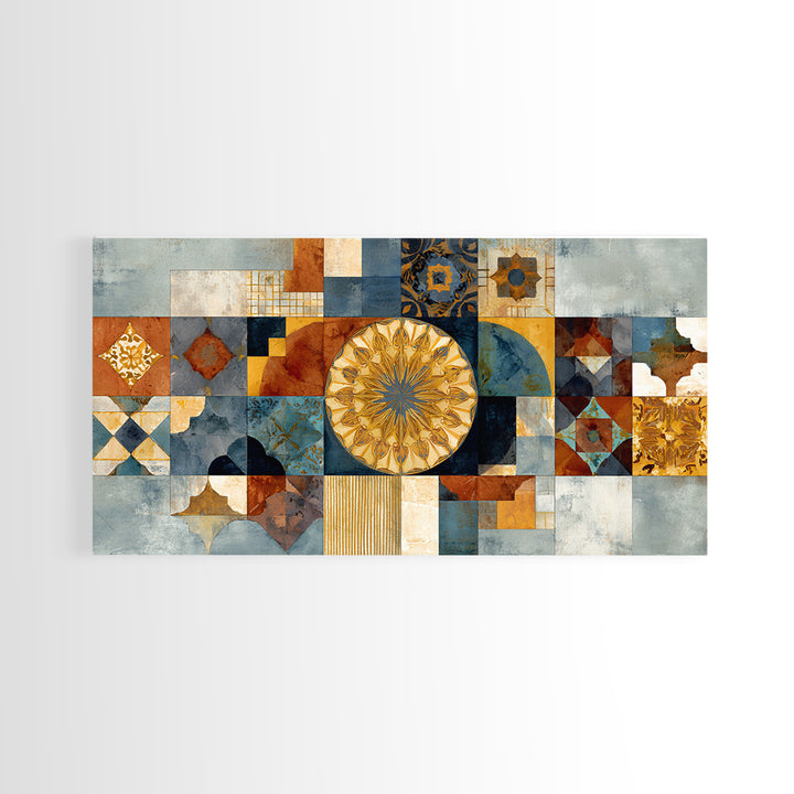 Gold Geometric Sunburst Canvas Print, Moroccan Art, Minimalist Decor, Living Room Decor, Fine Art, Marrakesh, Boho Wall Art, MOR-2x1-44
