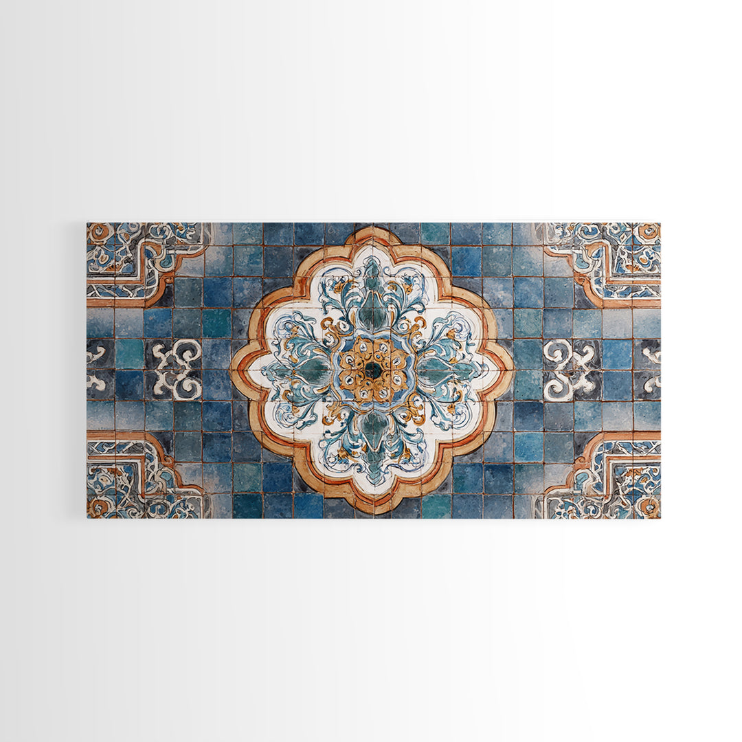 Ornate Zellige Tile Pattern Framed Canvas Print, Moroccan Art, African Art, Living Room Decor, Marrakesh, Neutral Decor, MOR-2x1-45