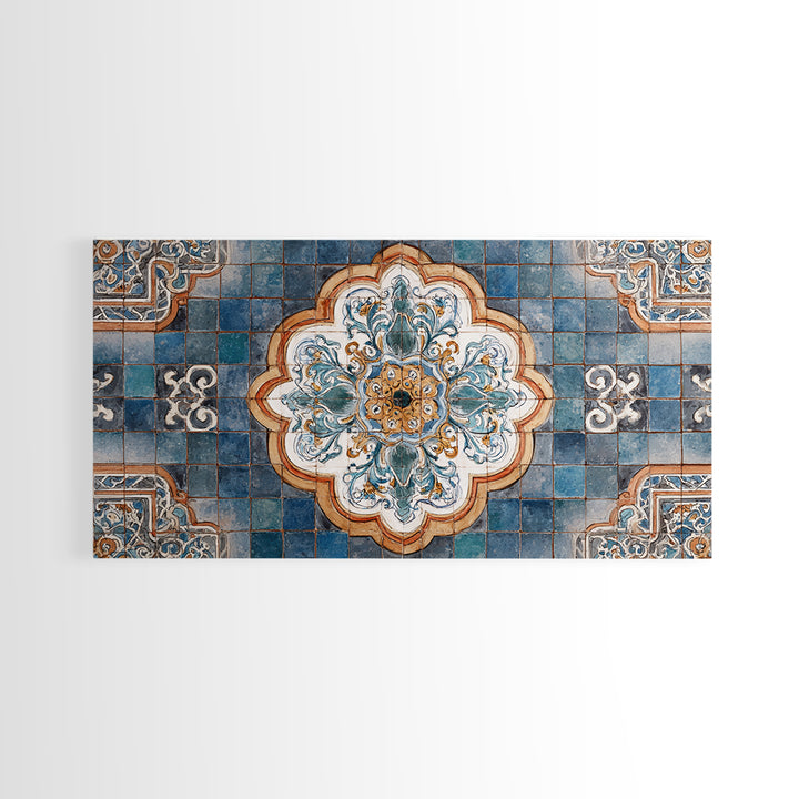 Ornate Zellige Tile Pattern Framed Canvas Print, Moroccan Art, African Art, Living Room Decor, Marrakesh, Neutral Decor, MOR-2x1-45