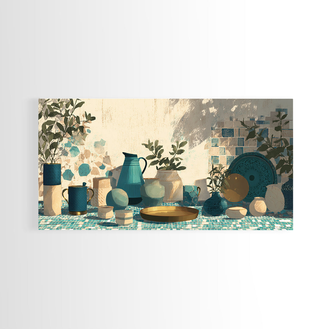Moroccan Tea Set Canvas Print, Moroccan Art, Art Print, Living Room Decor, Marrakesh 148, Set of Prints, Living Room Rug, MOR-2x1-48