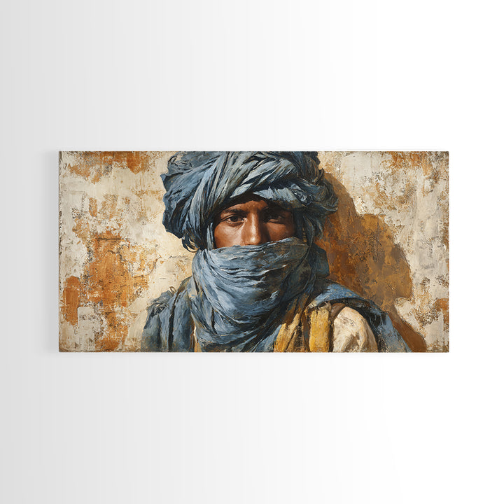 Tuareg Blue Scarf Portrait Canvas Print, Moroccan Art, Living Room Decor, Oil Painting, Marrakesh 162, Set of Prints, MOR-2x1-62