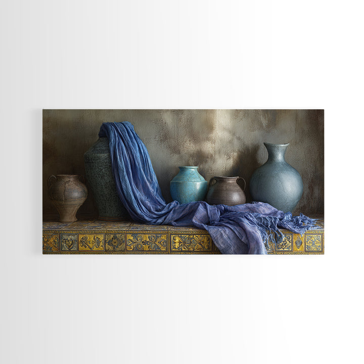 Tuareg Blue Scarf Portrait Framed Canvas Print, Moroccan Art, Living Room Decor, Marrakesh, Travel Poster, Map Wall Art, MOR-2x1-86