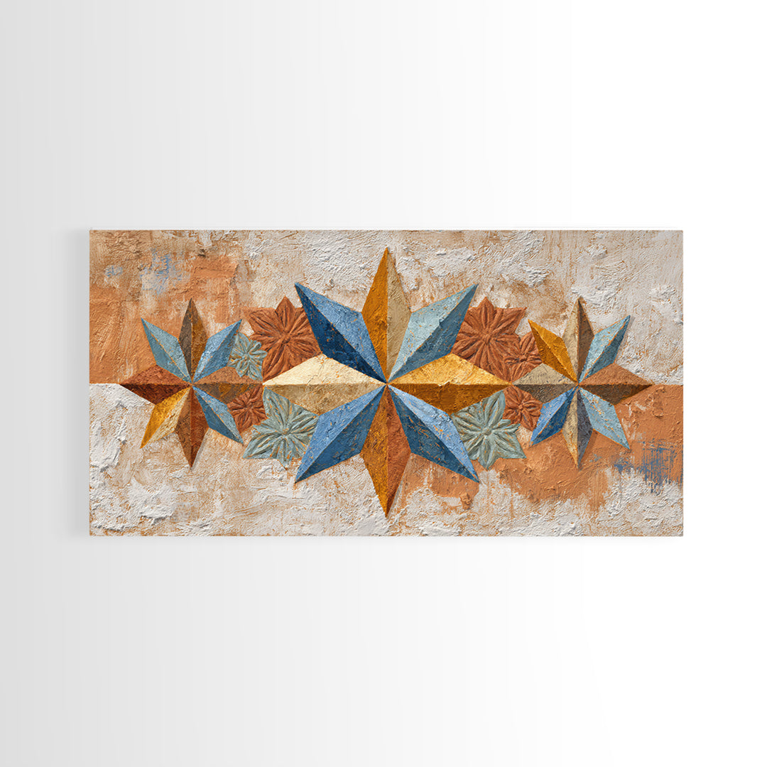 Geometric Star Motif Framed Canvas Print, Moroccan Art, Neutral Wall Art, Living Room Decor, Abstract Art, Marrakesh, MOR-2x1-97