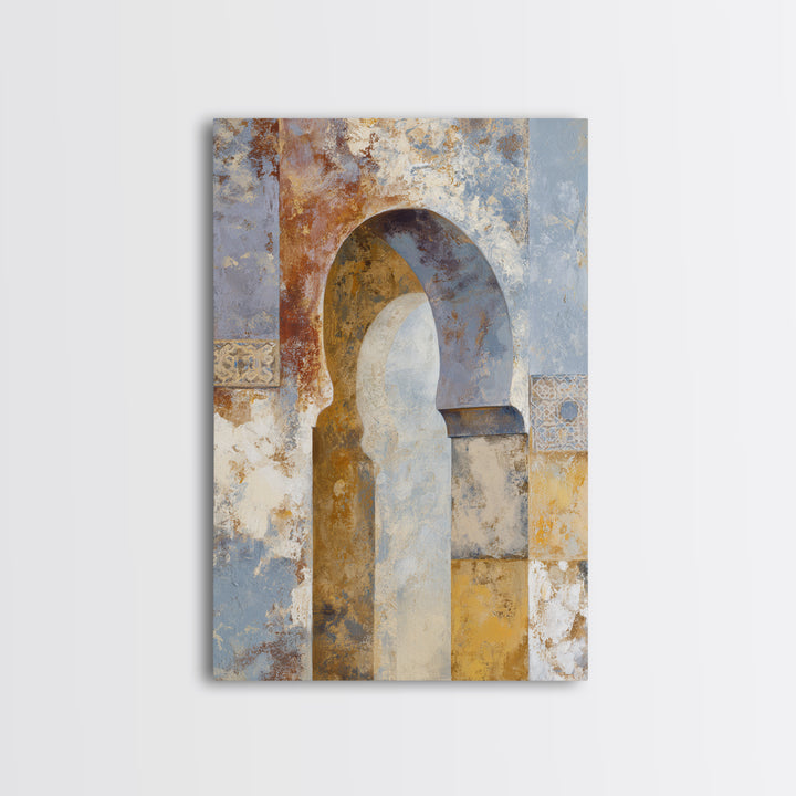 Moroccan Arch Framing a Moonlit Sky Framed Canvas Print, Moroccan Art, Contemporary Art, Living Room Decor, Fine Art, Marrakesh, MOR-2x3-24