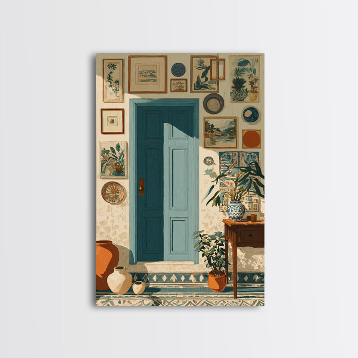 Patterned Door Hardware and Carved Wood Detail Canvas Print, Moroccan Art, Living Room Rug, Living Room Decor, Marrakesh, MOR-2x3-51