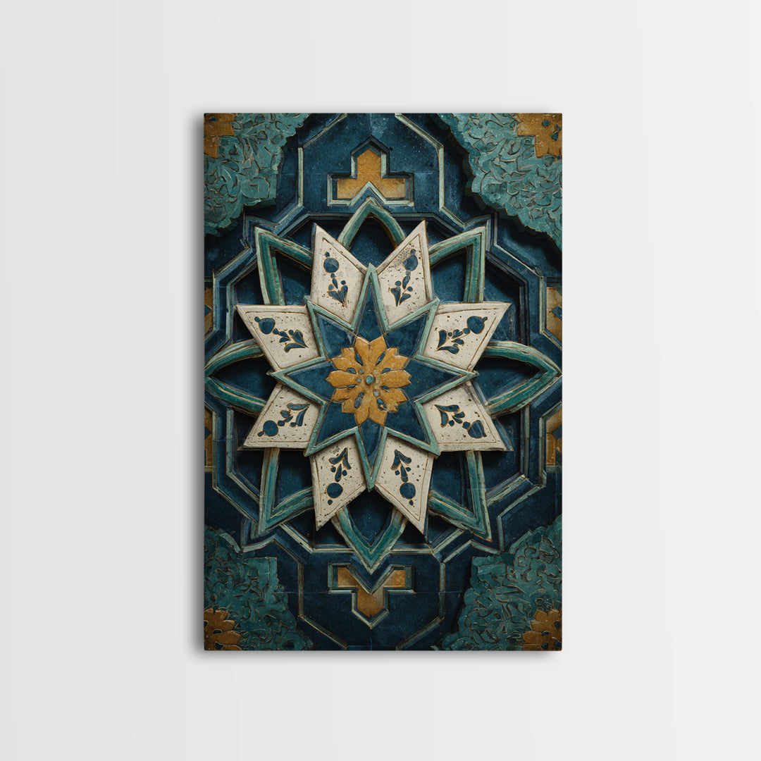Geometric Star Motif Canvas Print, Moroccan Art, Map Wall Art, Living Room Decor, Fine Art, Marrakesh, Luxury Decor, MOR-2x3-61