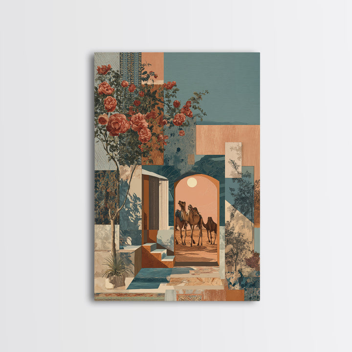 Desert Camel Caravan Framed Canvas Print, Moroccan Art, Room Decor, Living Room Decor, Fine Art, Marrakesh, Printable Wall Art, MOR-2x3-83