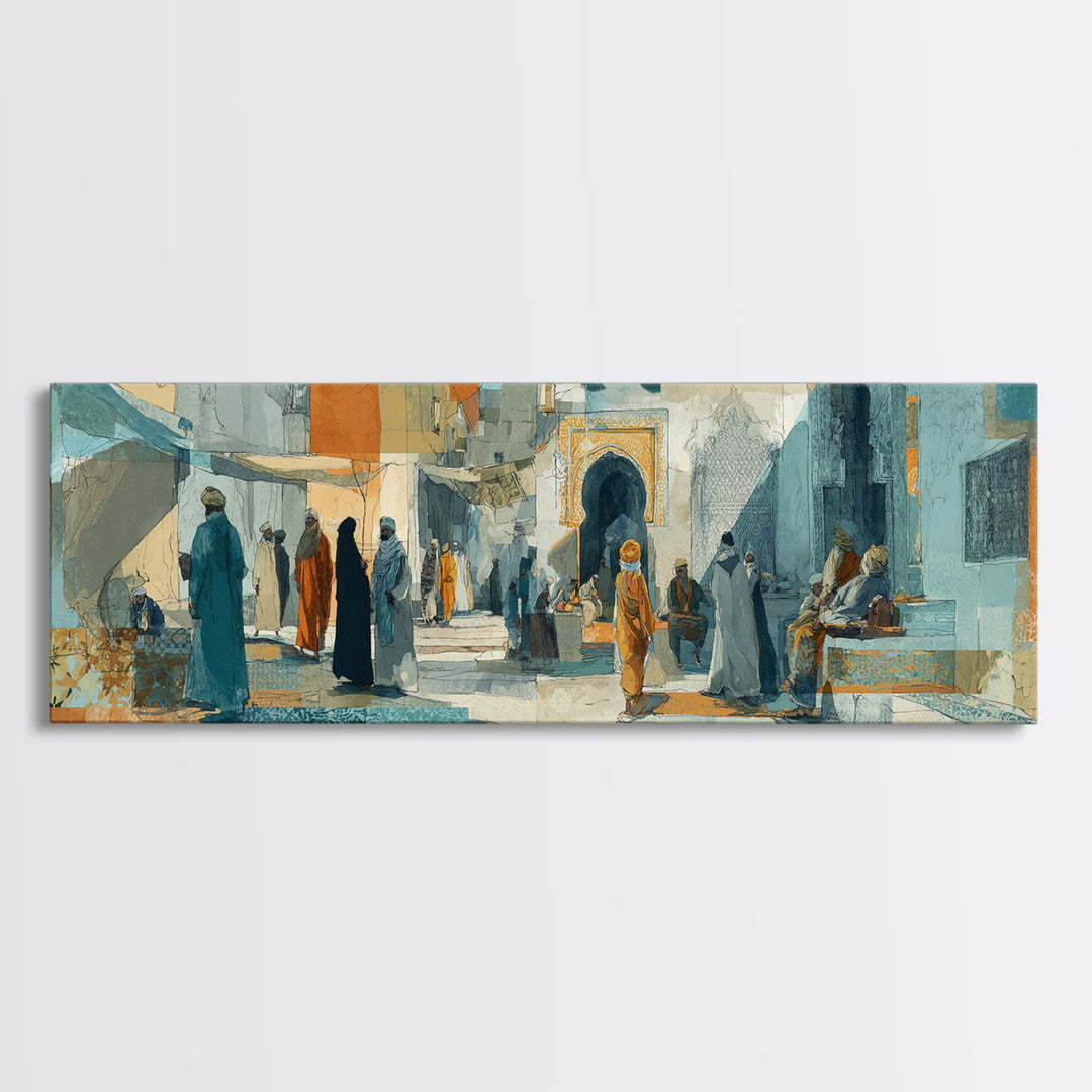 Tuareg Blue Scarf Portrait Framed Canvas Print, Moroccan Art, Living Room Decor, Marrakesh, Travel Poster, Map Wall Art, MOR-3x1-10