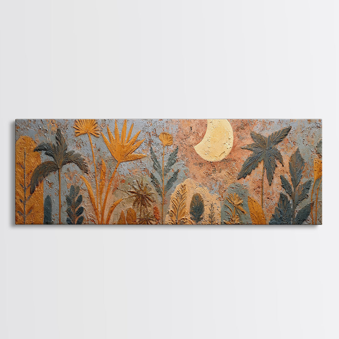 Camel Silhouette Beneath Crescent Moon Canvas Print, Moroccan Art, Luxury Decor, Living Room Decor, Fine Art, Marrakesh, MOR-3x1-3