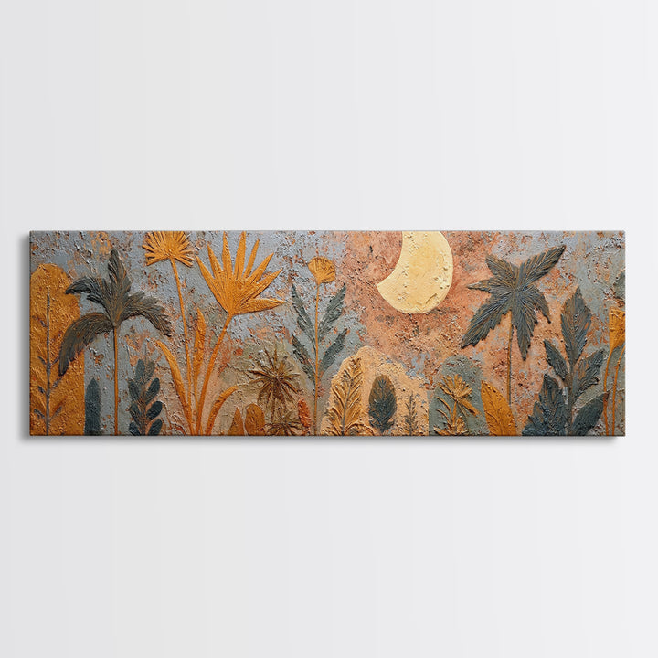 Camel Silhouette Beneath Crescent Moon Canvas Print, Moroccan Art, Luxury Decor, Living Room Decor, Fine Art, Marrakesh, MOR-3x1-3