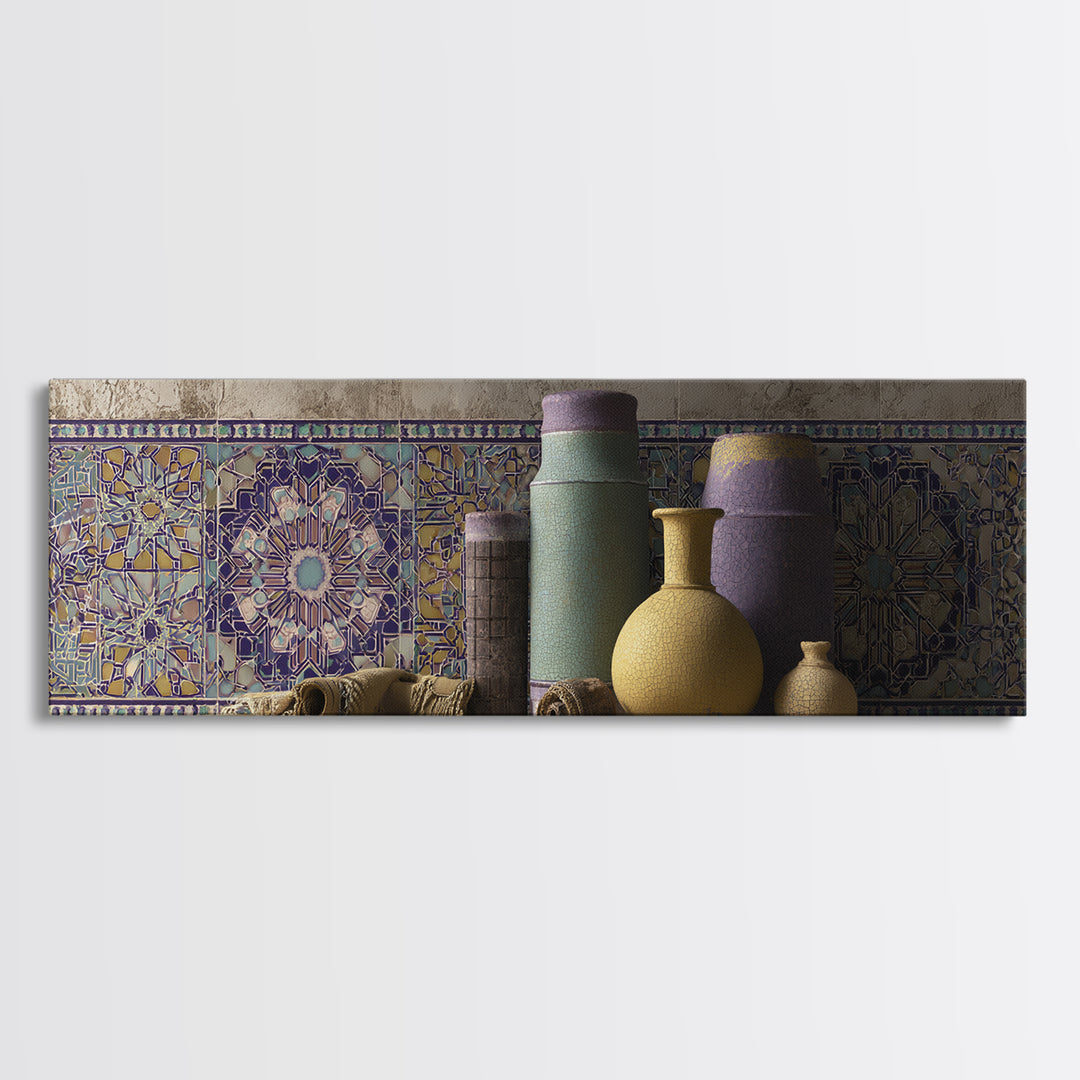 Islamic Geometric Rosette Framed Canvas Print, Moroccan Art, Contemporary Art, Living Room Decor, Fine Art, Marrakesh, MOR-3x1-52