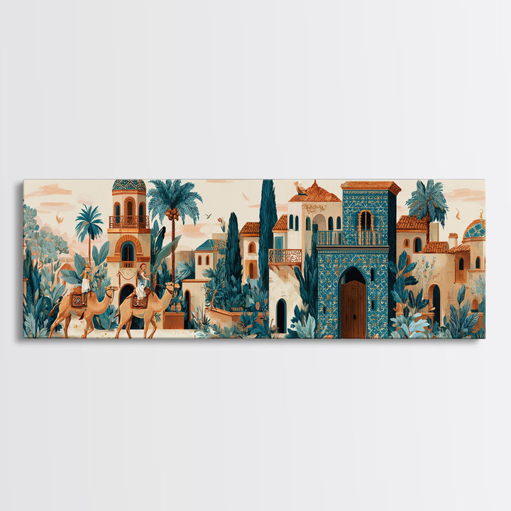 Desert Camel Caravan Framed Canvas Print, Moroccan Art, Boho Decor, Living Room Decor, Fine Art, Marrakesh, Ramadan Decor, MOR-3x1-67
