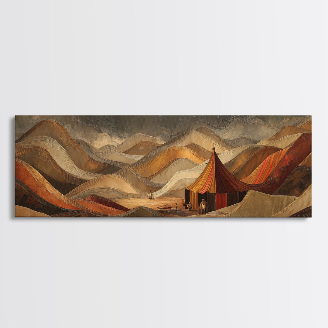 Sahara Dune Waves Framed Canvas Print, Moroccan Art, Printable, Living Room Decor, Oil Painting, Marrakesh, African Art, MOR-3x1-84