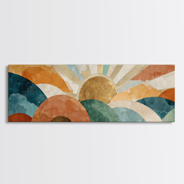 Gold Geometric Sunburst Canvas Print, Moroccan Art, Art, Living Room Decor, Fine Art, Marrakesh, Modern Wall Art, Boho Decor, MOR-3x1-88