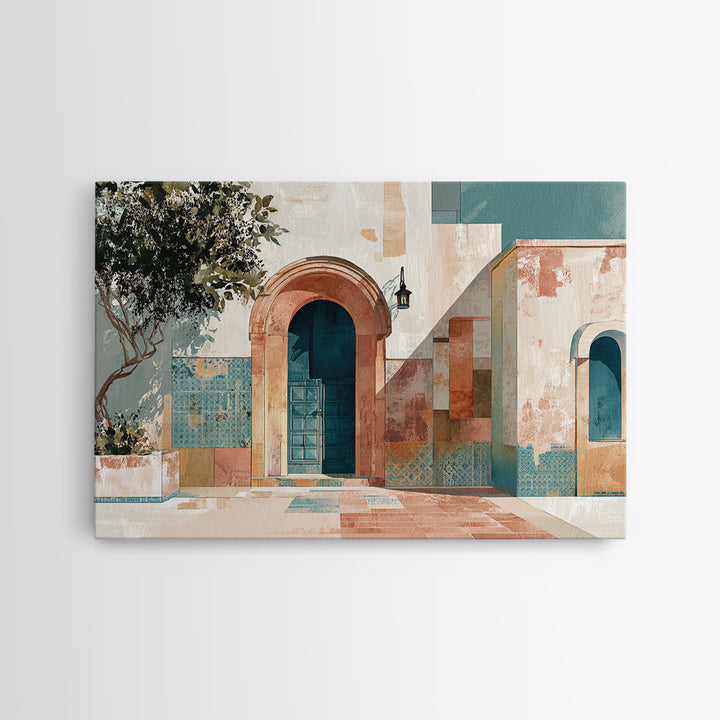 Arched Doorway with Lantern Glow and Patterned Canvas Print, Moroccan Art, Ramadan Decor, Living Room Decor, Marrakesh, MOR-3x2-30