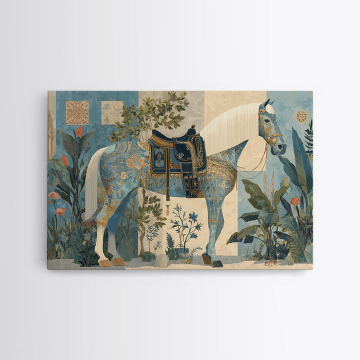 Ornate Horse with Decorative Saddle Canvas Print, Moroccan Art, Digital Art, Living Room Decor, Marrakesh, Living Room Rug, MOR-3x2-51
