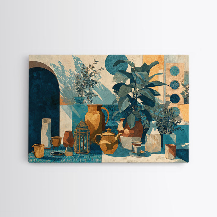 Brass Lantern Still Life Casting Lace Shadows Canvas Print, Moroccan Art, Luxury Decor, Living Room Decor, Oil Painting, MOR-3x2-61