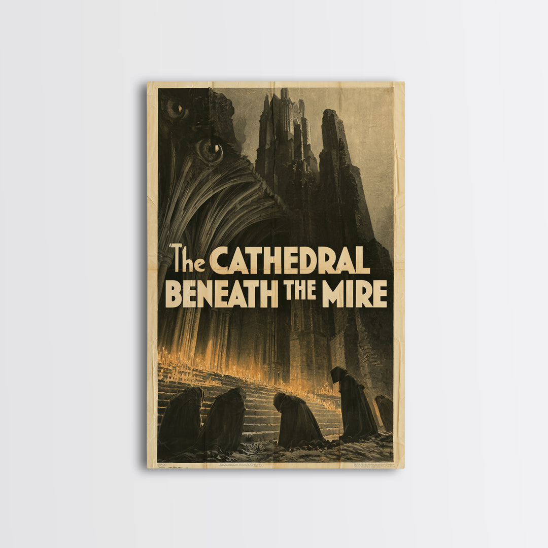 The Cathedral Beneath The Mire, English Language Horror Movie Poster, 1930s Horror Art, Gothic Cinema Wall Art, Canvas Print