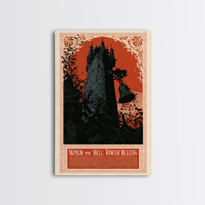 When The Bell Tower Bleeds, English Language Horror Movie Poster, Decadent Line Art, Retro Horror Movie Art, Canvas Print