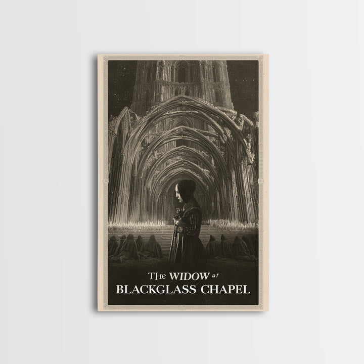 The Widow At Blackglass Chapel, English Language Horror Movie Poster, Gothic Engraving Art, Retro Horror Movie Art, Canvas Print