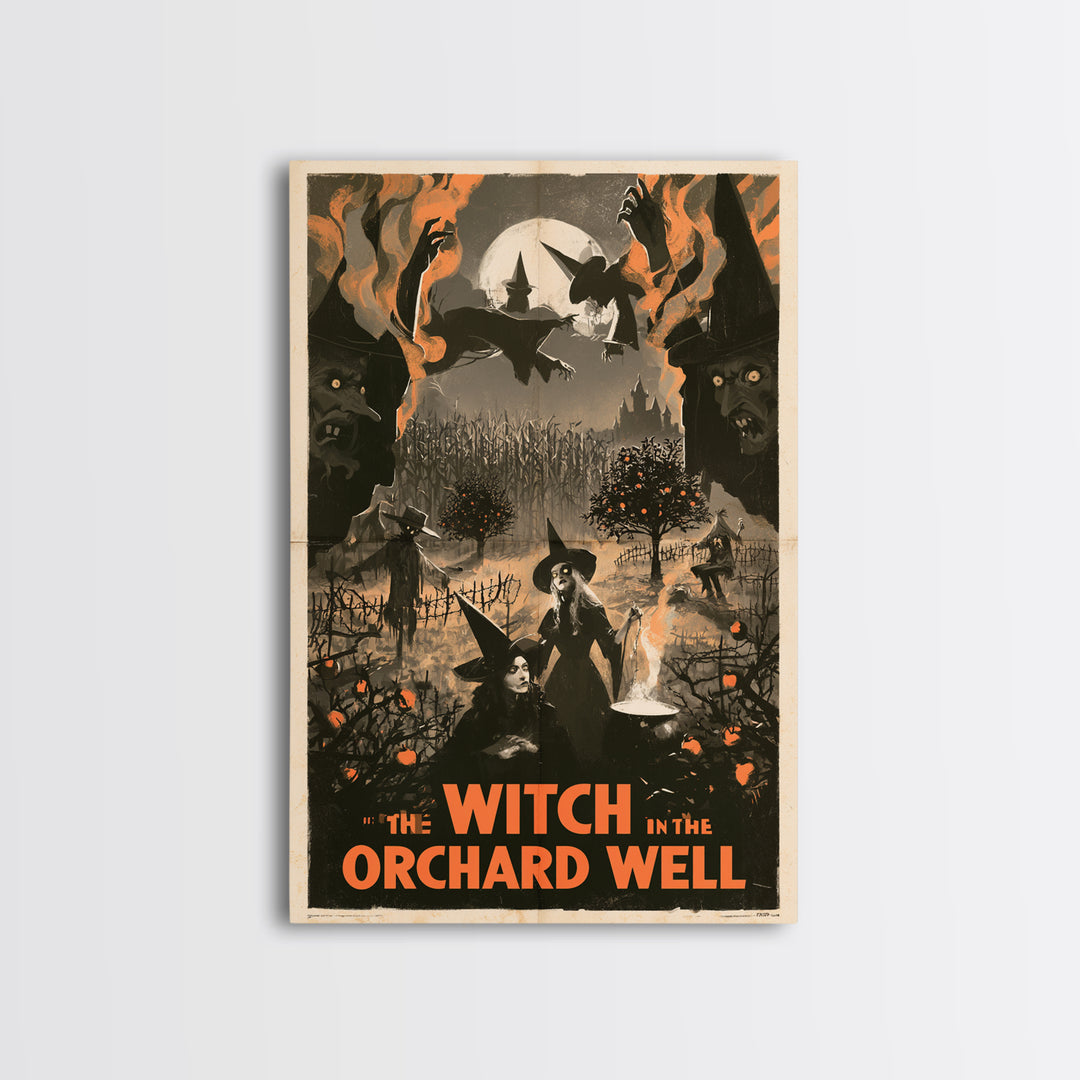 The Witch In The Orchard Well, English Language Horror Movie Poster, 1930s Horror Art, Gothic Cinema Wall Art, Canvas Print