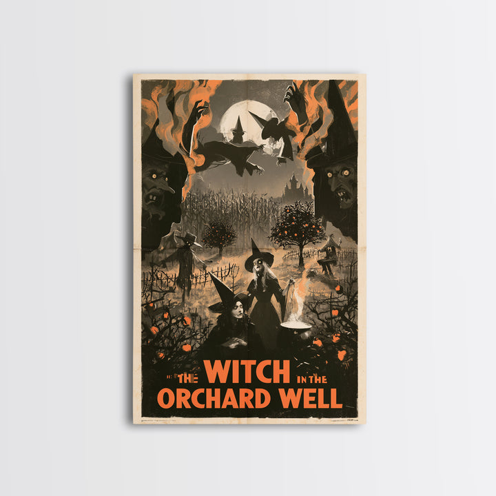 The Witch In The Orchard Well, English Language Horror Movie Poster, 1930s Horror Art, Gothic Cinema Wall Art, Canvas Print