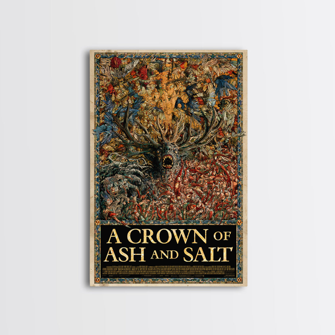 A Crown Of Ash And Salt, English Language Horror Movie Poster, Stained Glass Gothic Art, Retro Horror Movie Art, Canvas Print