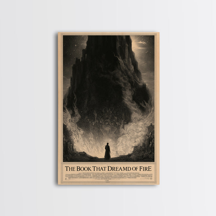 The Book That Dreamed Of Fire, English Language Horror Movie Poster, Gothic Engraving Art, Gothic Cinema Wall Art, Framed Canvas Print