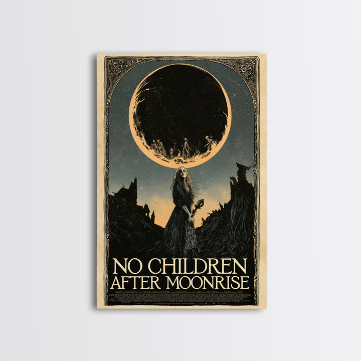 No Children After Moonrise, English Language Horror Movie Poster, Decadent Line Art, Cult Horror Poster, Framed Canvas Print