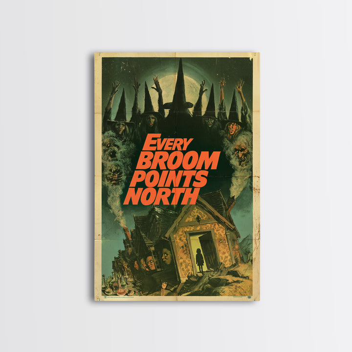 Every Broom Points North, English Language Horror Movie Poster, 1970s Horror Art, Retro Horror Movie Art, Framed Canvas Print