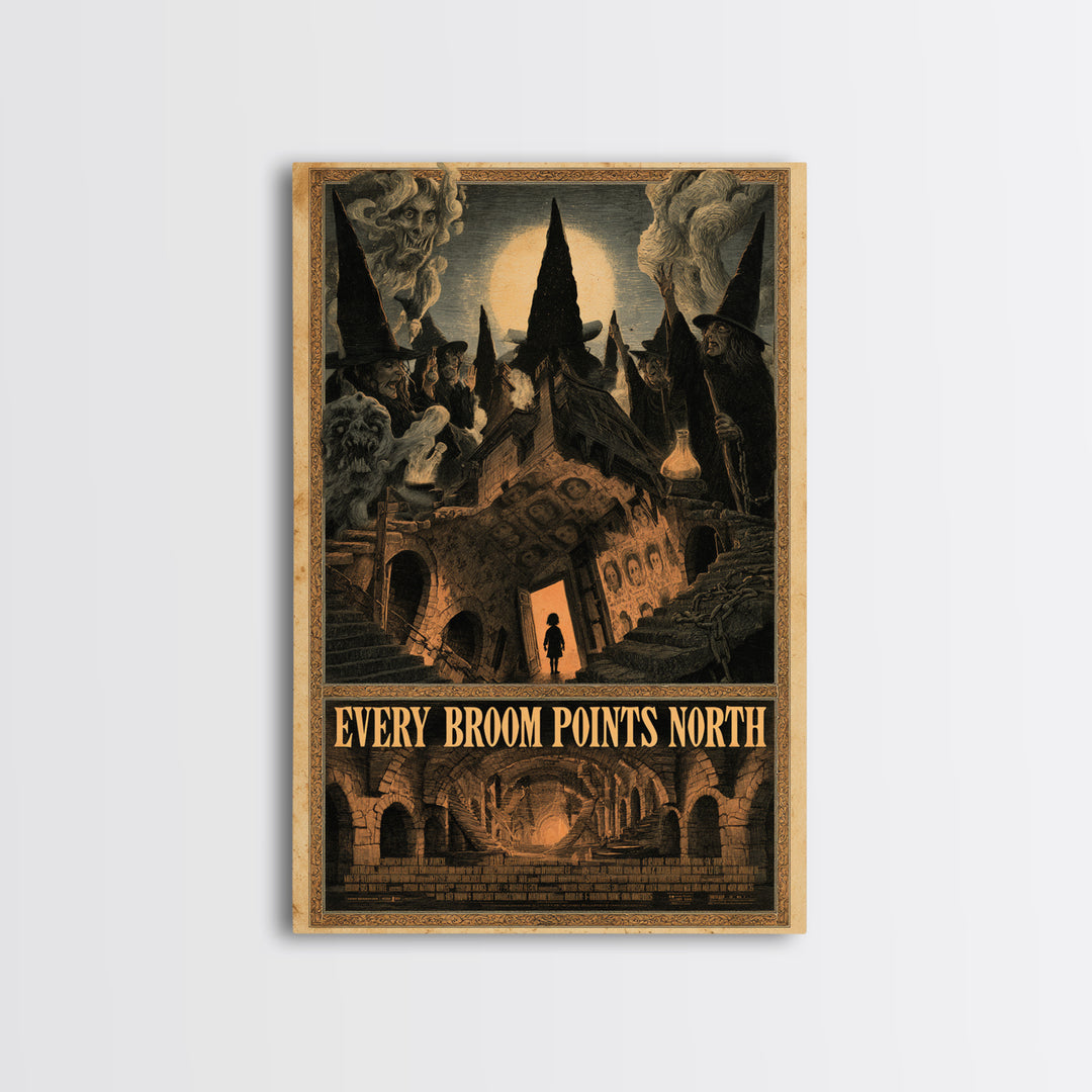 Every Broom Points North, English Language Horror Movie Poster, Architectural Etching Art, Cult Horror Poster, Canvas Print