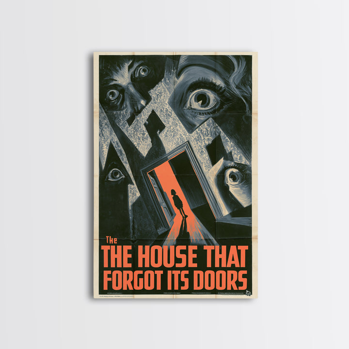The House That Forgot Its Doors, English Language Horror Movie Poster, 1930s Horror Art, Retro Horror Movie Art, Framed Canvas Print