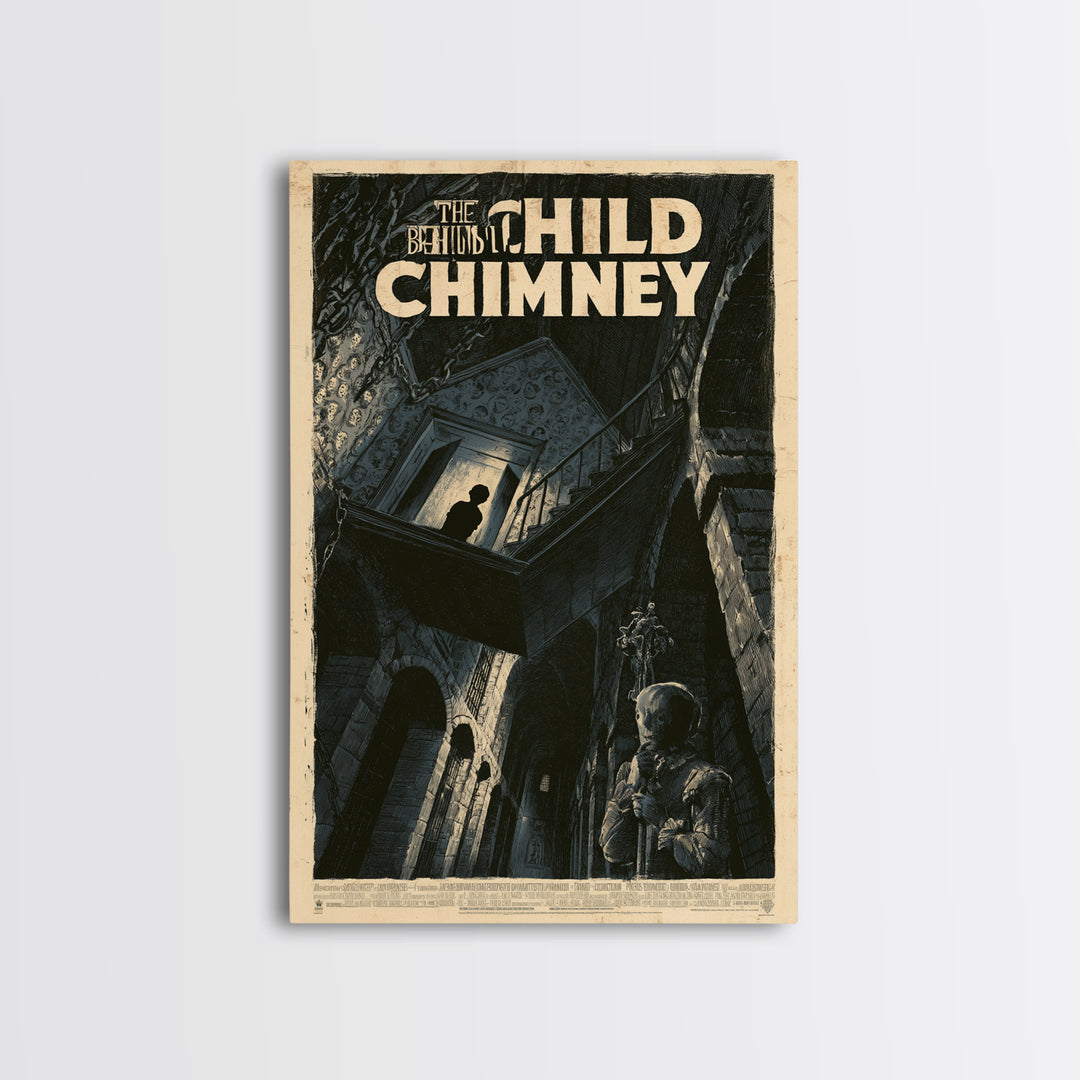 The Child Behind The Chimney, English Language Horror Movie Poster, Architectural Etching Art, Classic Monster Poster