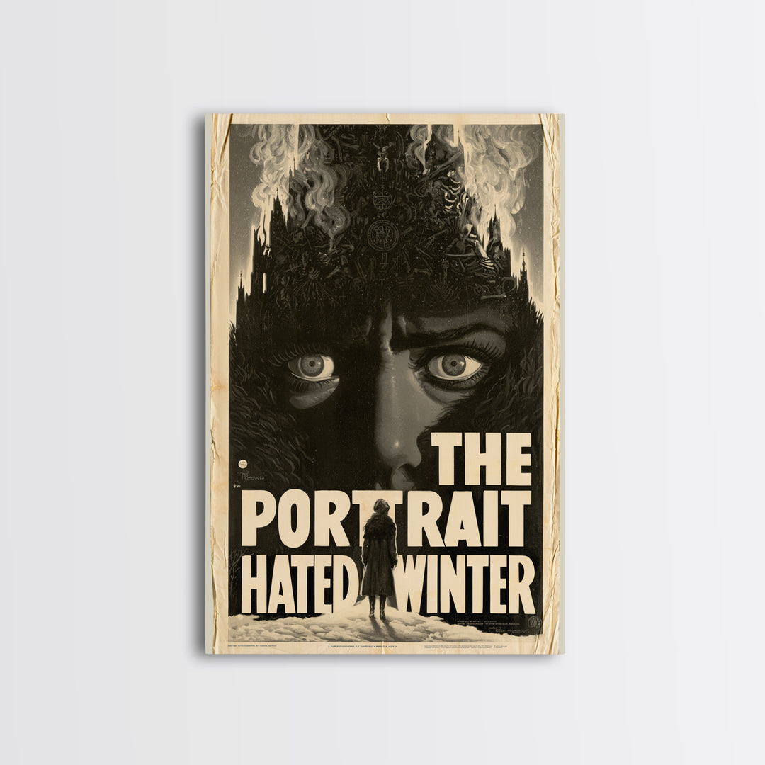 The Portrait That Hated Winter, English Language Horror Movie Poster, 1930s Horror Art, Gothic Cinema Wall Art, Framed Canvas Print