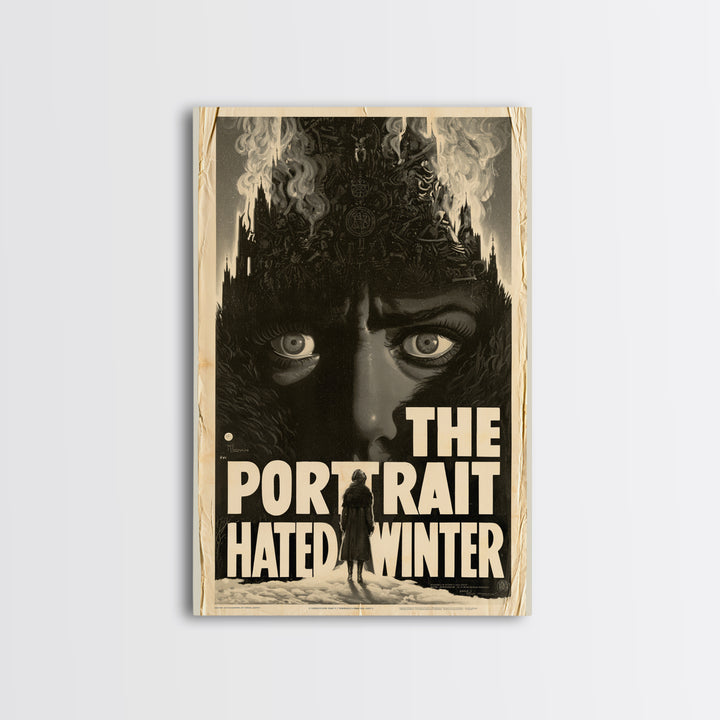 The Portrait That Hated Winter, English Language Horror Movie Poster, 1930s Horror Art, Gothic Cinema Wall Art, Framed Canvas Print