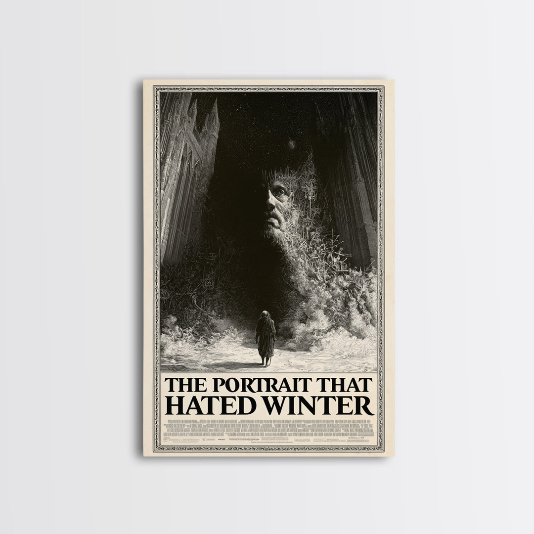 The Portrait That Hated Winter, English Language Horror Movie Poster, Gothic Engraving Art, Retro Horror Movie Art, Framed Canvas Print