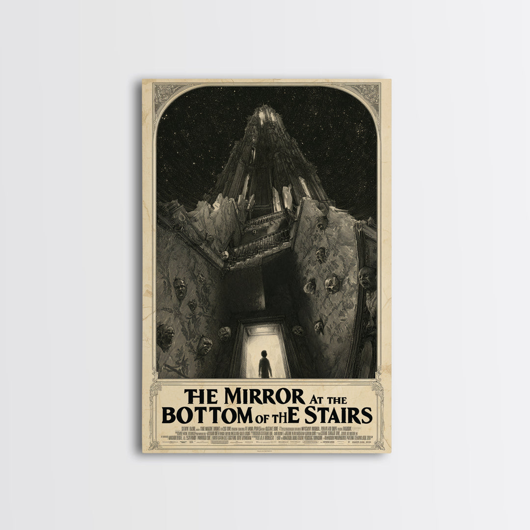 The Mirror At The Bottom Of The Stairs, English Language Horror Movie Poster, Gothic Engraving Art, Cult Horror Poster, Horror Wall Art