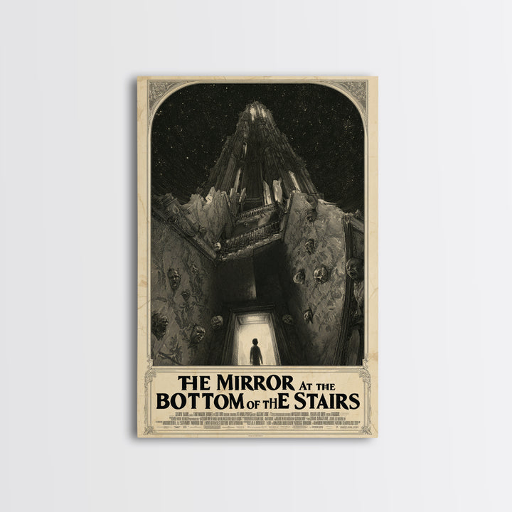 The Mirror At The Bottom Of The Stairs, English Language Horror Movie Poster, Gothic Engraving Art, Cult Horror Poster, Horror Wall Art
