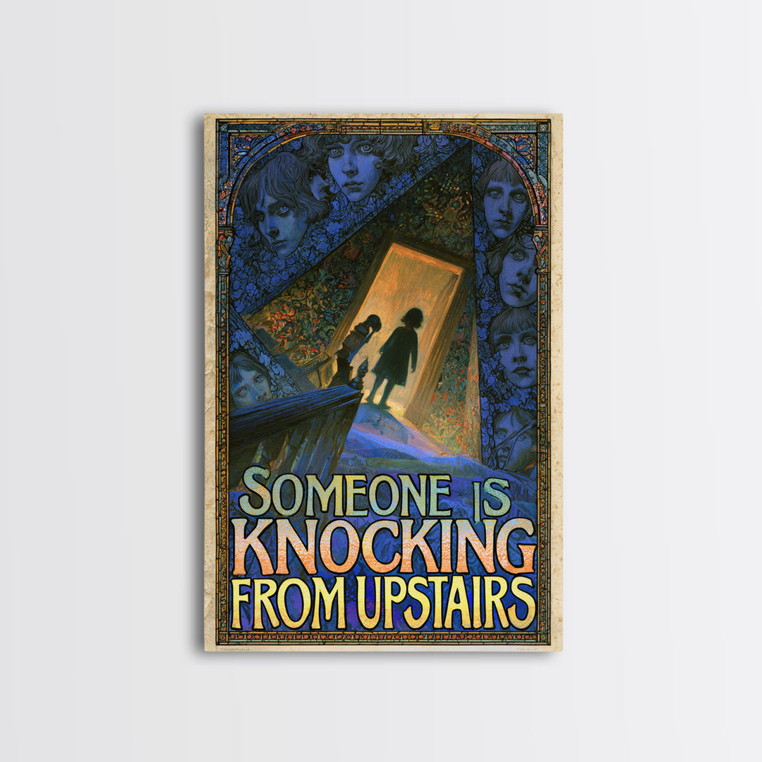 Someone Is Knocking From Upstairs, English Language Horror Movie Poster, Stained Glass Gothic Art, Classic Monster Poster, Canvas Print