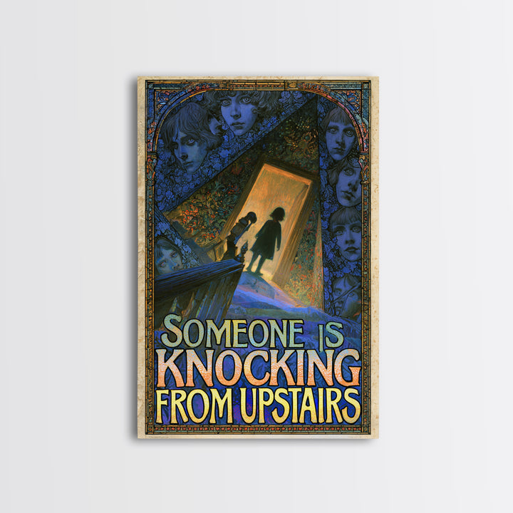 Someone Is Knocking From Upstairs, English Language Horror Movie Poster, Stained Glass Gothic Art, Classic Monster Poster, Canvas Print